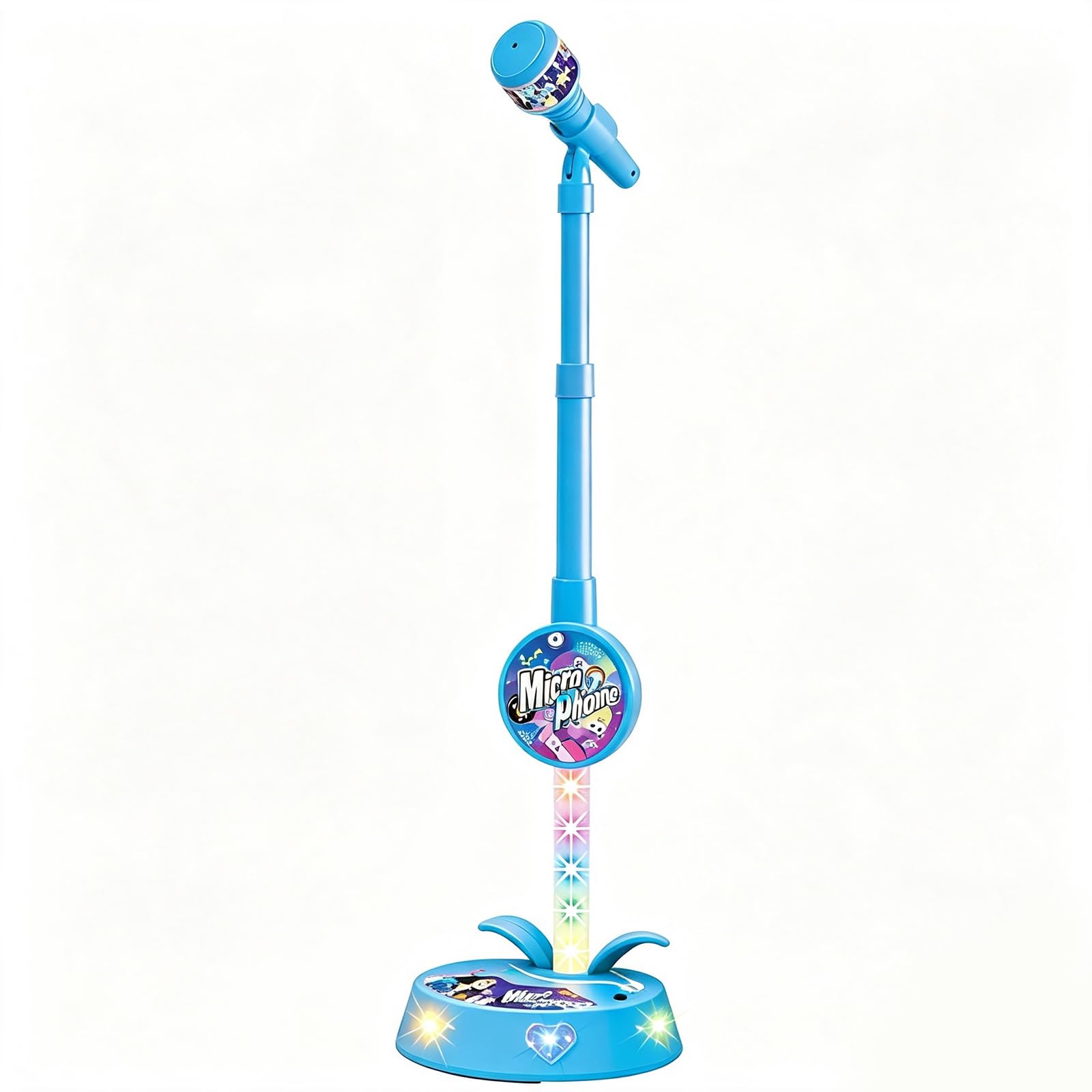 Kids Microphone and Stand, Kids Karaoke Machines with 4 Drum Sound Effects and 12 Songs, Flashing Stage Lights, Compatible with Smartphone and MP3, Musical Gift for Boys and Girls Aged 3–8, Blue