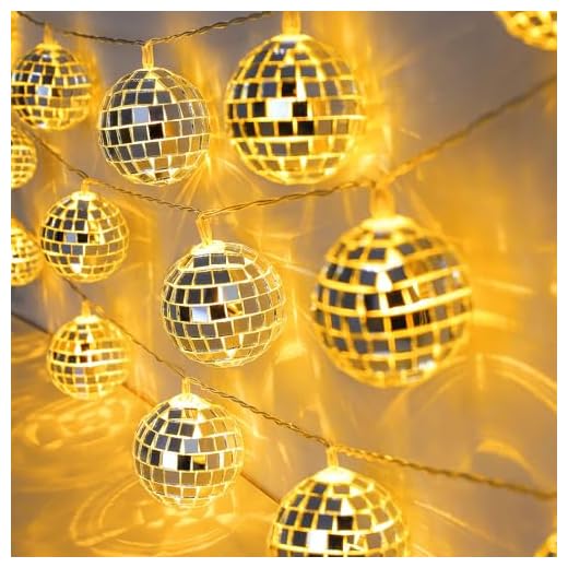 20 LED Disco Ball Mirror LED Party Light String Christmas Lanterns for Holiday Wall Window Tree Decorations Indoor Outdoor Patio Party Yard Garden Kids Bedroom Living Dorm (Warm White)