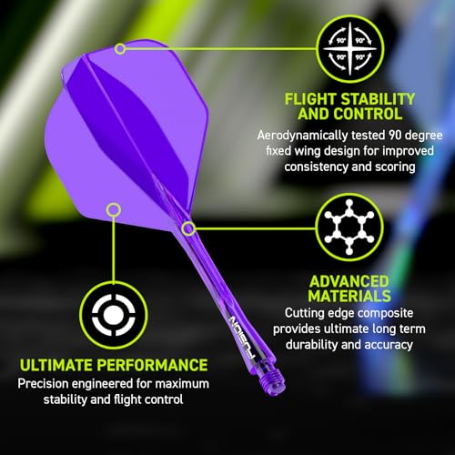 Image of Winmau Fusion No.2 Integrated Flight & Shaft System - Lightweight Replacement Set for Steel & Soft Tip Darts - 90-Degree Wing Design Sizes