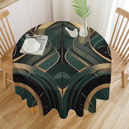 Nappe de table ronde imperméable bicolore vert et beige 177 cm
