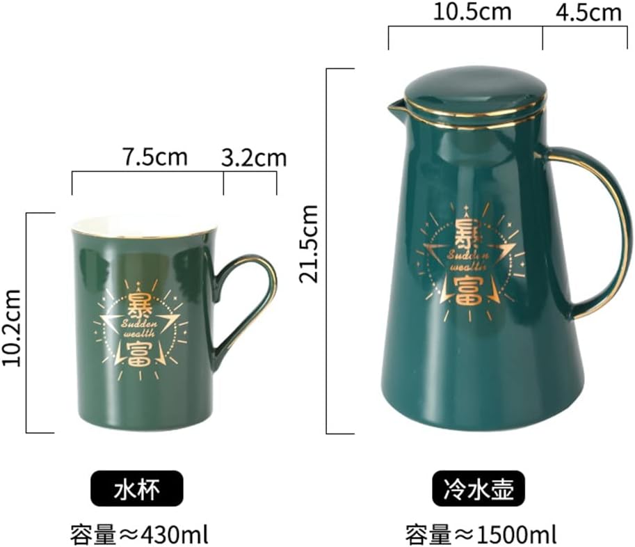 Cold Kettle Water Cup Set Nordic Afternoon Tea Flower Tea Set Ceramic Water Set with Tray (Color : A, Size : 4-Cup Set)