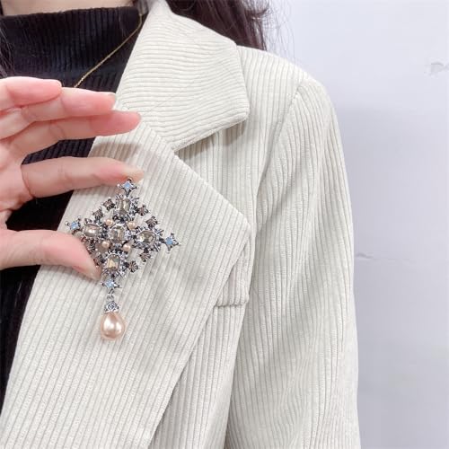 Image of Vintage Cross Rhinestones Pearl Teardrop Brooches Lapel Pins for Women Girls Dainty Boho Crystal Pin Dress Suit Bouquet Ceremony Accessories Jewelry Valentine's Day Gifts