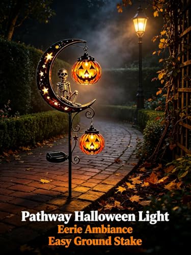 ChayWillow Solar Halloween Skeleton Moon Pumpkin Stake Light - image 8