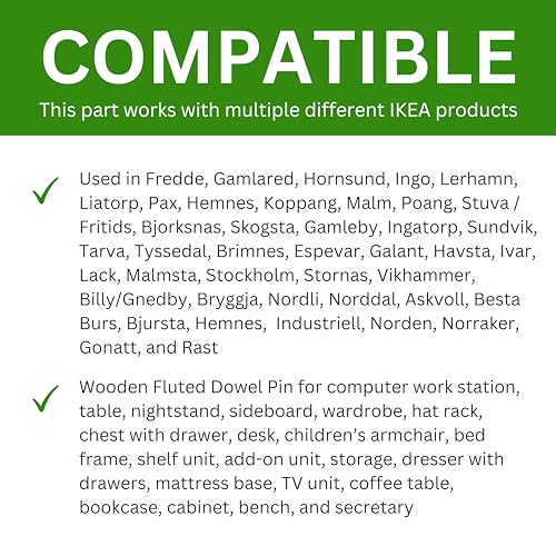Spare Hardware Parts Ersatz für IKEA Holz geriffelter Dübelstift (101350) 24 Stück