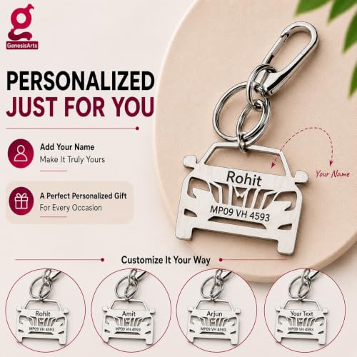 Image of Personalized Stainless Steel Key Chain /Key Ring | Durable, Compatible with All Models | Customized Car Number Plate | Ideal Gift for Him (Silver)