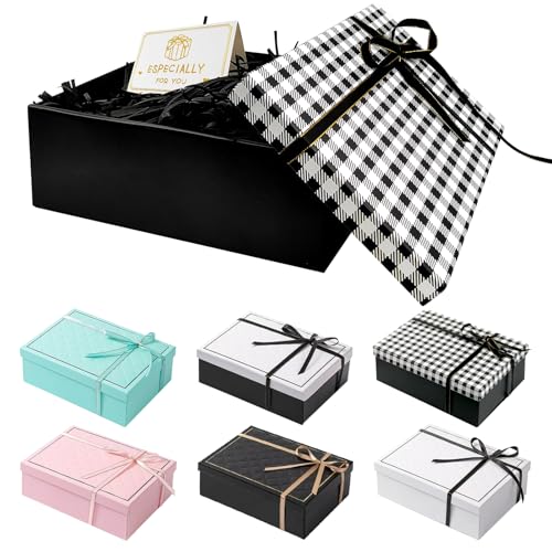 TAIXING 2025 Nouveaux Boite Cadeau Anniversaire, Boîte Cadeau Vide avec Couvercles, 25 x 18 x 8.5 cm Boîtes Cadeaux avec Ruban Raphia Carte, Boîte Cadeau pour Mariages Valentin Noel Fête