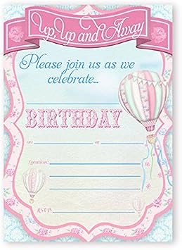 Hot Air Balloon Large Invitations - 10 Invitations 10 Envelopes