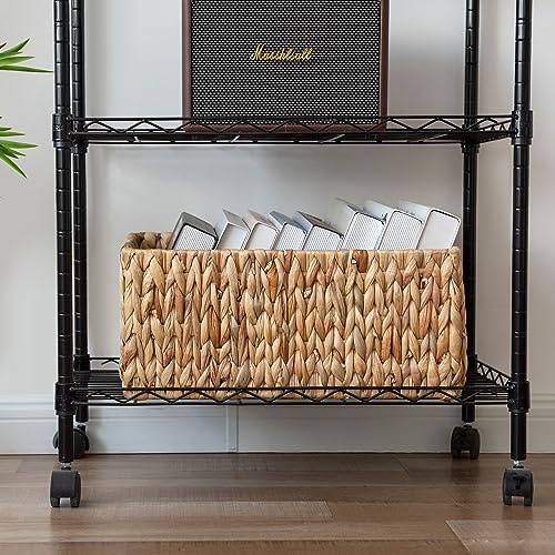 JS HOME Jumbo Wicker Basket for Orgainzing, Extra Large Rectangular Water Hyacinth Storage Wicker Shelf Basket with Built-in Handles, 1 Pack