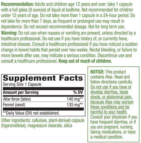 Miniatura 3 de Nature's Way Látex de aloe con hinojo 140 mg, para estreñimiento ocasional, 100 cápsulas veganas, paquete de 2