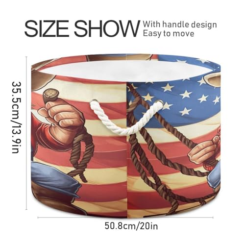 Round American Cowboy Gnome Storage Basket Large Organizer Bin Laundry Hamper Toy Storage Basket with Handle for Nursery Clothes Toys 202b4201