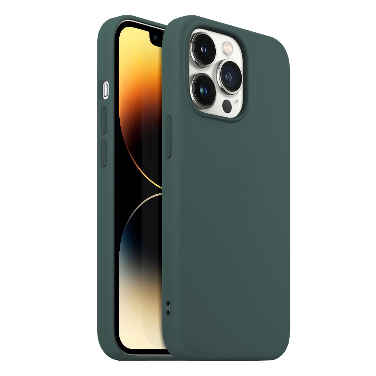 BUFF LABS iPhone 14 Pro Rubber S Silikon Kılıf, İpeksi Dokunuş Hisli, Tam Koruyuculu Darbe Önleyici Kapak (Koyu Yeşil)