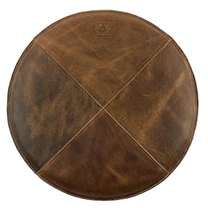 Leather At Home, Decorative 13 Inch Rounded Pillow Handmade from Full Grain Leather – Chair Seat, Confortable Sitting for Round Wooden/Metal Stools – Bourbon Brown