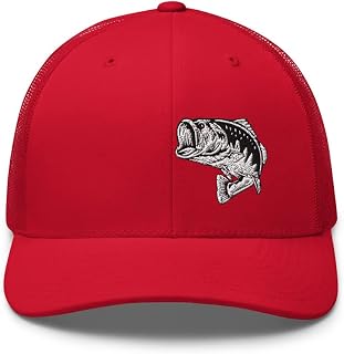 Large Mouth Fishing Embroidered Trucker Cap, Fish, Fisher Gift, Bass, Hook
