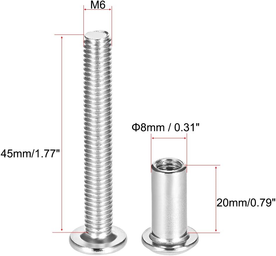 sourcing map Screw Post Fit for 5/16"(8mm) Hole Dia, Male M6x45mm, Belt Buckle Binding Bolts Leather Fastener Stainless Steel 5 Sets - Image 3