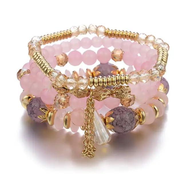 Image of ROYAL NEEDS Fashionable Beaded Multilayer Bracelets for girls and women's. Multicolor flexible crystal Bohemian Stackable Bracelets for women's
