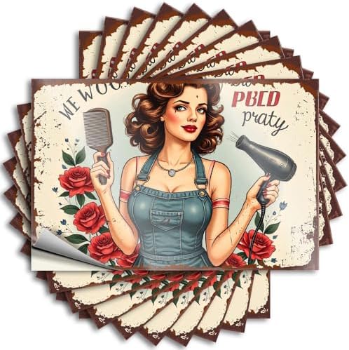 Bath Sets, Bumper Cars Garage Vintage Poster of A Woman with Hair Styling Tools. | Fall Waterproof Vinyl Stickers(6X9CM) image 5