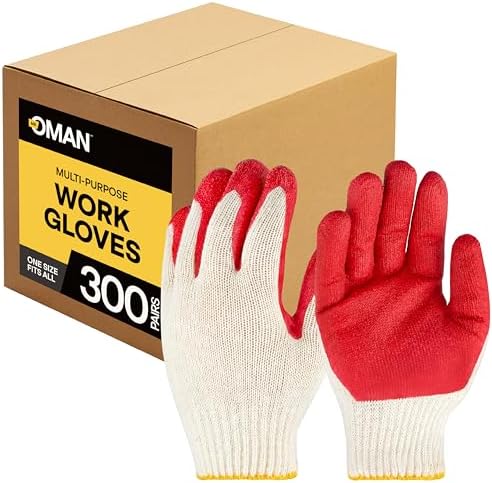 Oman Work Gloves Bulk, Latex Coated Work Gloves, Red Dipped Coate...