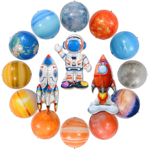 15 unidades balões de espaço de aniversário, balão astronauta 4D, decoração de festa de aniversário espacial infantil, astronauta aniversário decoração para crianças (balão sistema solar)