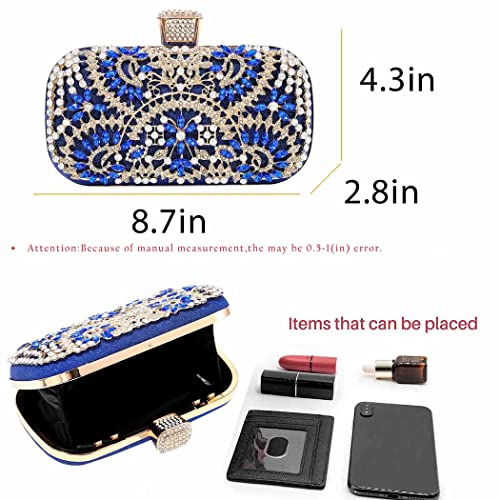 Yokawe Women's Rhinestone Evening Clutch Bag Bride Wedding Purse Party Prom Cocktail Handbags (Blue) #TOP3