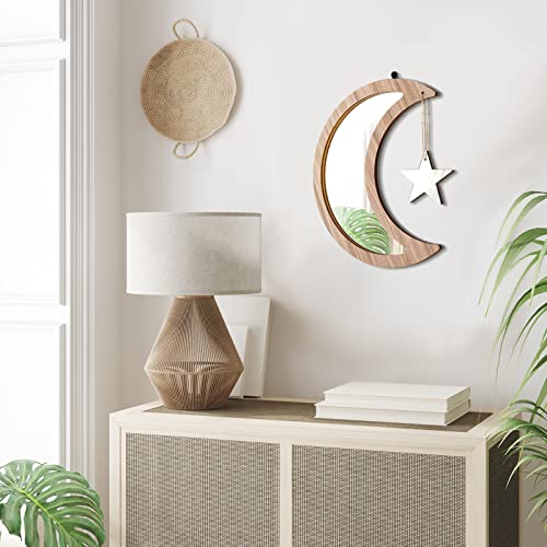 Wood Moon Mirror With Acrylic Boho Mirrors For Wall Decor Wall Hanging Moon Mirror Farmhouse Wall Decor For Living Room (Star) #TOP6