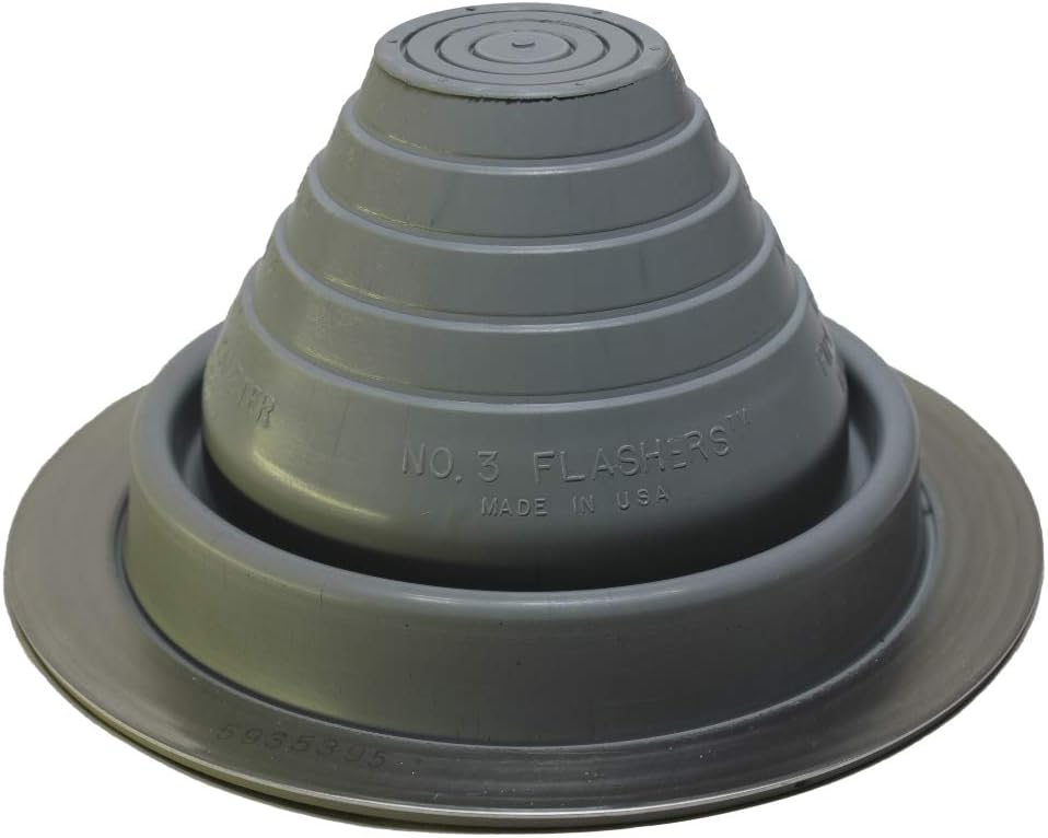 Flashers #3 Grey EPDM Round Flexible Roof Jack Metal Roofing Pipe Flashing (Pipe OD 1/4" to 5") - 100% Made In The USA