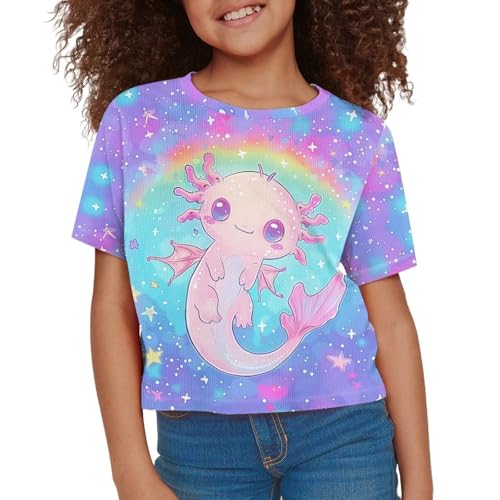 Image of Kids T Shirt Short Sleeve Crop Tops for Girls Summer Clothes Pullover Tees Shirt 5-14