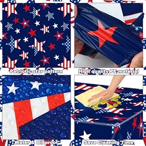 peony man 2 Pcs Patriotic Plastic Tablecloth Red White Blue Star Disposable Table Covers 54 x 108 Inch Rectangle Tablecloths for Patriotic 4th of July Memorial Independence Day Party Supplies