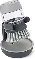 Vista 1 de Dish Brush with Soap Dispenser, Dishwashing Kitchen Scrub Brushes Dish Scrubber with Holder Drip Tray, for Cleaning Pan, Pot, Sink(Grey)