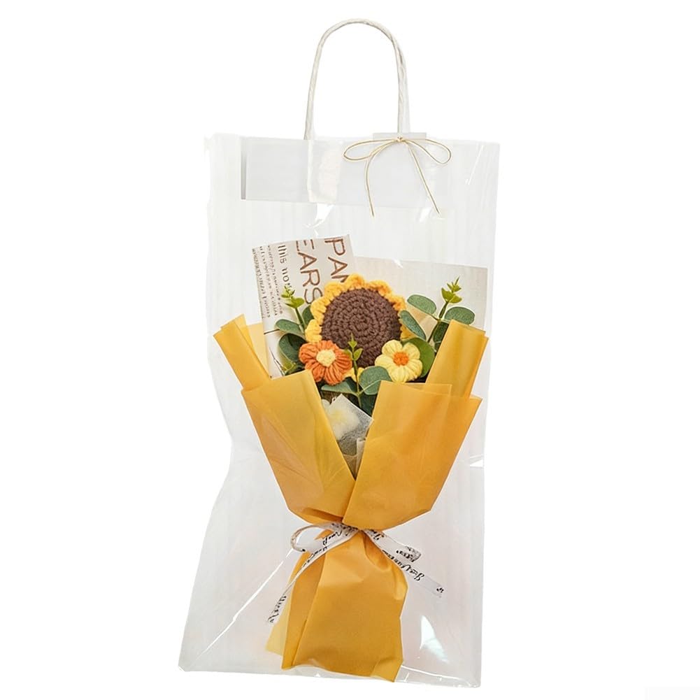 ASMJHQCLW Hand Woven Artificial Flowers, Knitted Crochet Sunflower Bouquet Colorful Seasonal Decor Bridal Graduation Anniversary(Yellow)