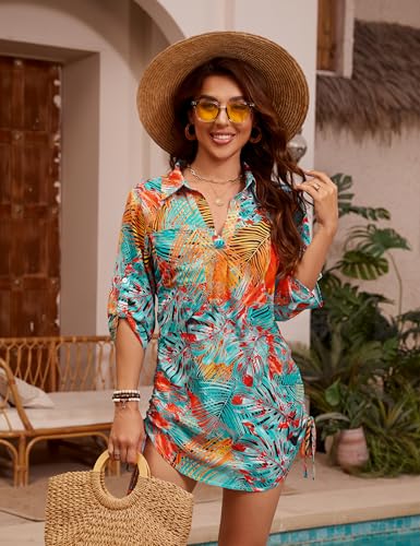 Image of Blooming Jelly Womens Bathing Suit Cover Ups Bikini Swimsuit Coverup Drawstring Beach Dress Shirt