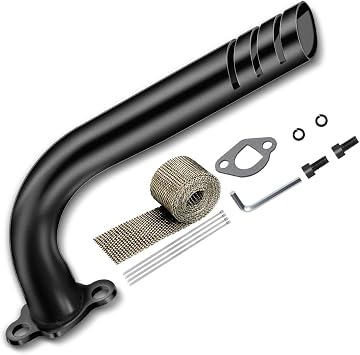 FVRITO Upgrade Header Exhaust Pipe Kit for Non Hemi Predator 212cc 196cc 6.5HP GX160 GX200 Baja Warrior TrailMaster MB200 Coleman CT200U BT200X KT196 RB200 Clone Engine Go Kart Mini Bike Black