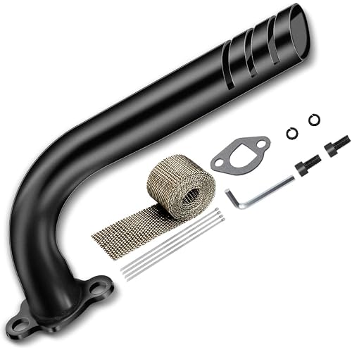 FVRITO Upgrade Header Exhaust Pipe Kit for Non Hemi Predator 212cc 196cc 6.5HP GX160 GX200 Baja Warrior TrailMaster MB200 Coleman CT200U BT200X KT196 RB200 Clone Engine Go Kart Mini Bike Black