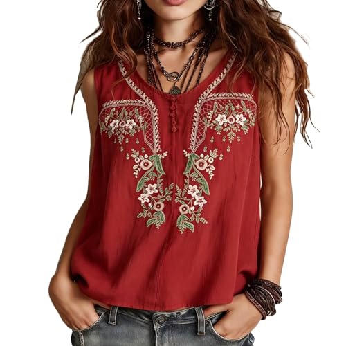 Iufabrpcs Linen Tops for Women Lightweight Gauze Shirts Red M - image 3