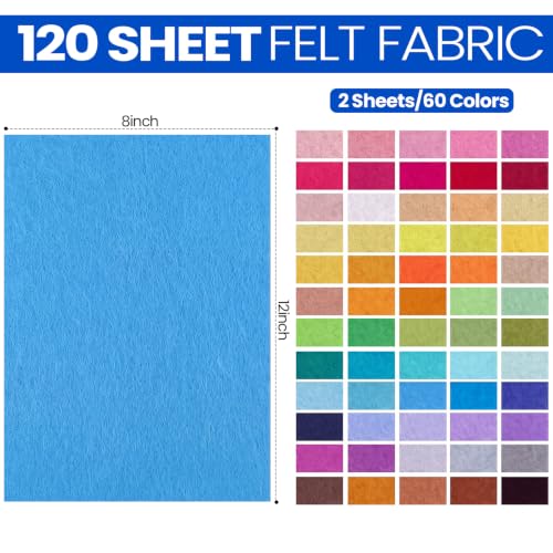 Image of Reginary 120 Pcs 12 x 8 Inch Felt Sheets Bulk for Craft 60 Assorted Color Felt Fabric Squares Stiff Paper for Wedding Graduation Festival Holiday DIY Craft Sewing Patchwork (Bright)
