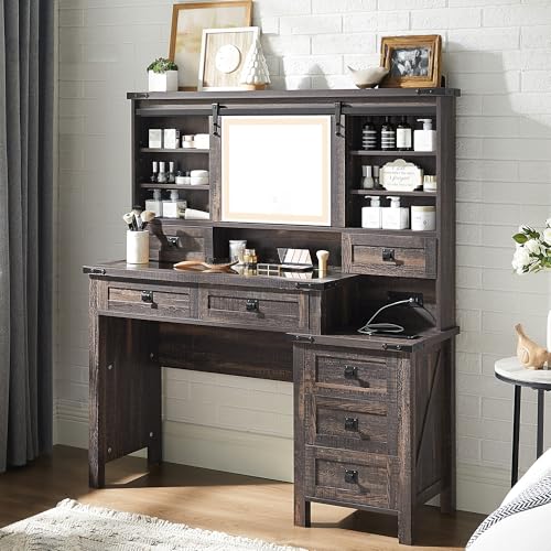 RedLemon 48'' Farmhouse Makeup Vanity Desk with Led Lighte Mirror,Modern