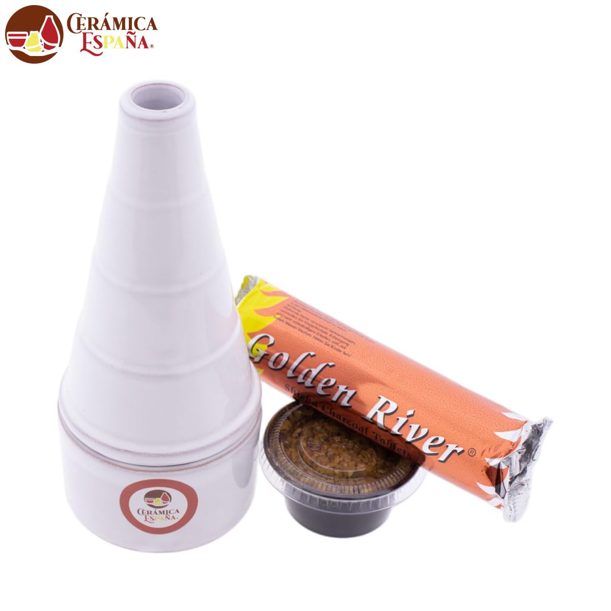 CERÁMICA ESPAÑA® | Incenso a camino bianco | Incensieri religiosi | Incensieri in argilla | Incenso Pasqua | Bruciatore profumo | 8 x 8 x 18 cm | Accessori inclusi
