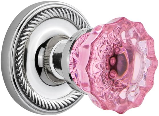 Nostalgic Warehouse 724992 Rope Rosette Privacy Crystal Pink Glass Door Knob in Polished Brass, 2.375