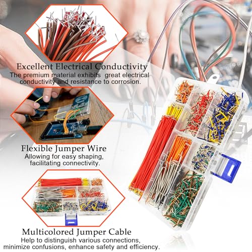 840 Stück Breadboard Jumper Wire, 14 Längen Flexible Jumper Drähte Breadboard, Elektronik U-Form Breadboard Jumper 2-125mm, MehrfarbiglJumper Kabel Drähte mit Kunststoffbox für Schaltungslöten