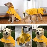 NACOCO Large Dog Raincoat Adjustable Pet Water Proof Clothes Lightweight Rain Jacket Poncho Hoodies with Strip Reflective (XXXL, Yellow)