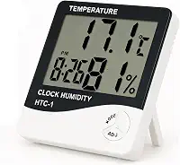 Higrômetro e Termômetro Digital com Relógio, Alarme e Visor LCD – Temperatura e Umidade Interna
