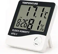 Higrômetro e Termômetro Digital com Relógio, Alarme e Visor LCD – Temperatura e Umidade Interna