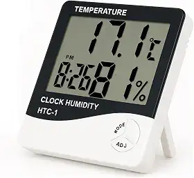 Higrômetro e Termômetro Digital com Relógio, Alarme e Visor LCD – Temperatura e Umidade Interna