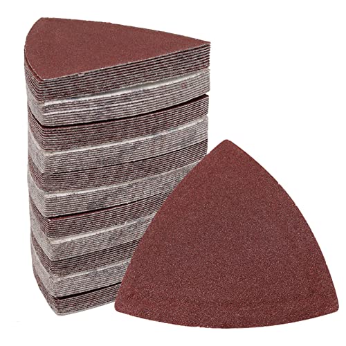 SWZHAI 120 Pcs Triangle Sanding Pads, 150 Grits Detail Sander Sandpaper Hook and Loop Sanding Sheet,3-1/8(80mm) Triangular Sandpaper for 3-1/8 Oscillating Multi Tool, No Holes