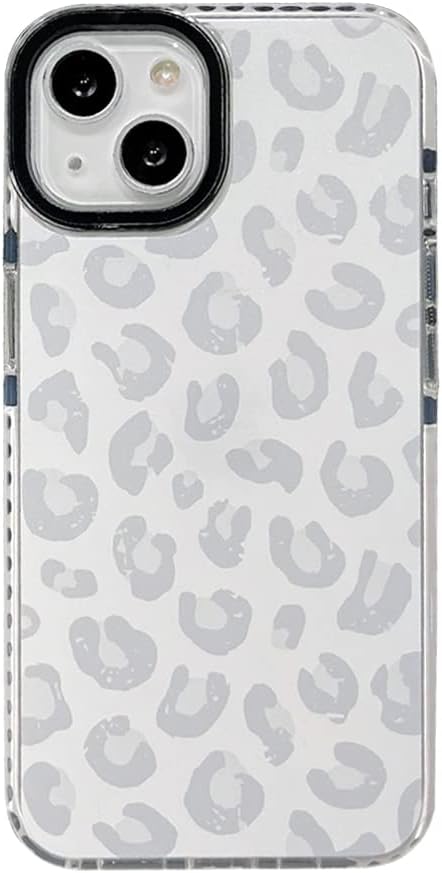 White Leopard Light Gray Soft Phone Case for Apple iPhone 13 Built-in Bumper Women Cute Stylish Cover for iPhone 13 6.1"