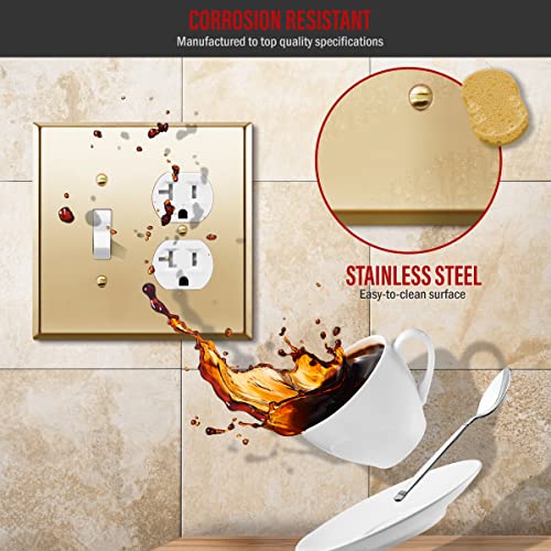 Image of ENERLITES Combination Toggle Switch and Duplex Receptacle Metal Wall Plate, Outlet Cover, Corrosion-Resistant, Mid-Size 2-Gang 4.88 inch x 4.92 inch, Stainless Steel 201, 771121M-PB, Polished Brass