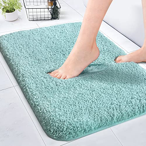 Bathroom Rug Mat, 32x20 Inch Non Slip Bath Mat, Extra Thick Soft Water Absorbent Microfiber Shaggy Bath Rugs and Mats for Bathroom, Machine Washable (Spa Blue)