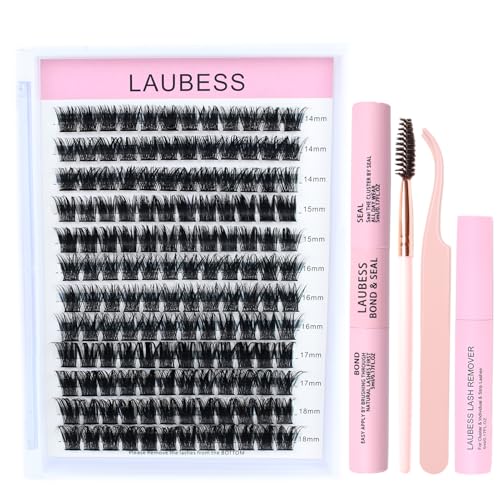 Image of Lash Extension Kit LAUBESS Lash Clusters Kit Cluster Eyelash Extensions Kit Eyelash Clusters Lash Bond and Seal Waterproof Tweezers Brush Lash Glue Remover (Kit 03-D-Mix14-18)