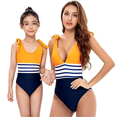 Mother Daughter Matching Outfits Mommy and Me Swimsuits Family Matching Two Piece Bikini Set Ruffle Leaves Printed Bathing Suits Beach Wear Orange S