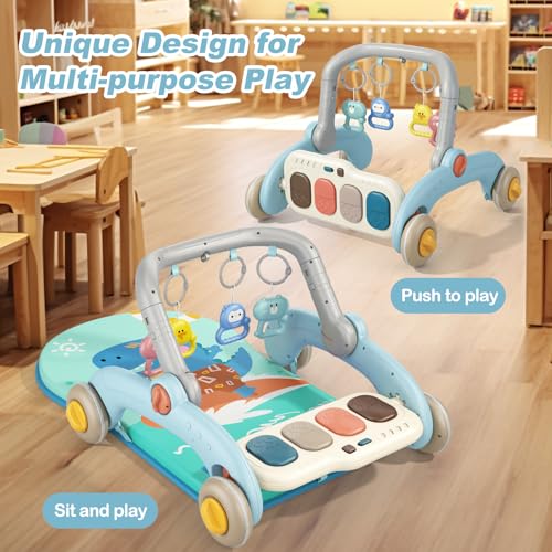 Wetoylst Baby Play Gym Mat, Baby Activity Center Play Mat, Kick Play Piano Gym Mats Musicial Lights, Tummy Time Mat Gift Toys for Babies Infants Newborn Toddlers Boys Girls - Blue