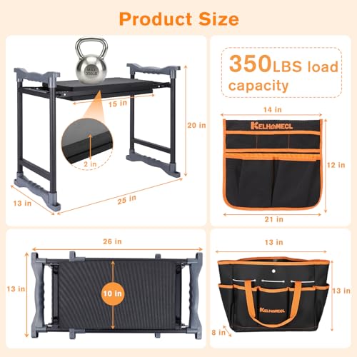 Garden Kneeler and Seat, Extra Wide Thick EVA Pad, Heavy Duty Foldable Garden Bench Holds 350lbs, Ergonomic Kneeling Stool with Garden Tool Pouches, Gardening Gifts for Women, Men & Seniors - Image 3